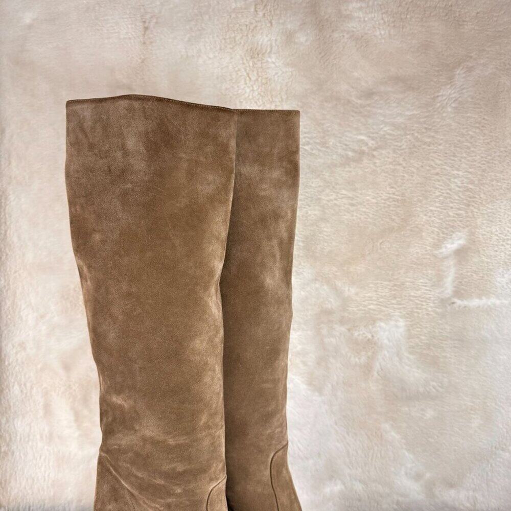 Michael Kors High Heel Platform Suede Knee High Boots With Rugged Sole - Picture 3 of 16